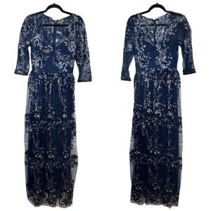 NWT Carmen Marc Valvo Infusion Blue Embroidered Tulle Gown Formal 4